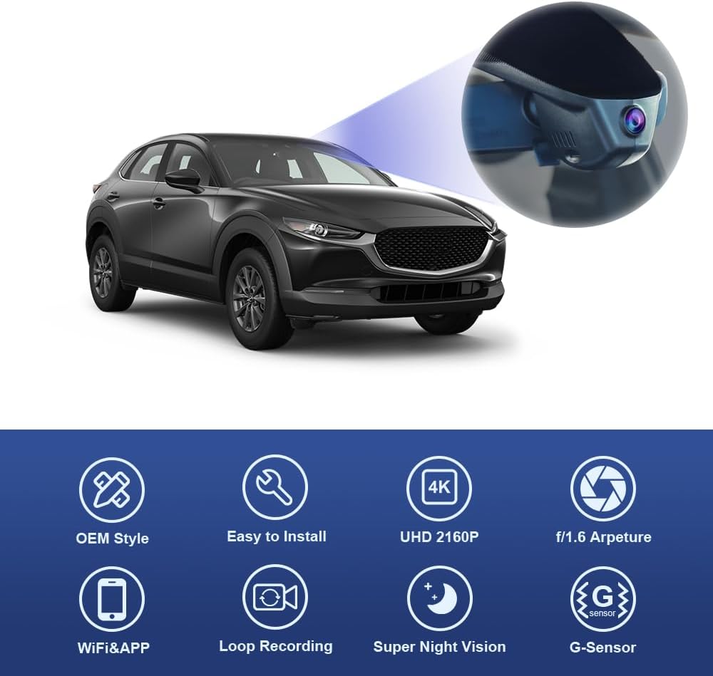 Integrated OEM Look Dash Cam Compatible with MAZDA CX-30 (2024-2026) - Front 4K + Rear 1080P