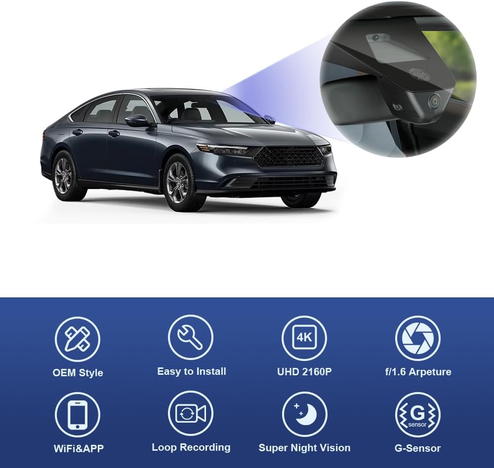 Integrated OEM Look Dash Cam Compatible with Honda Accord (2023-2026) - Front 4K + Rear 1080P