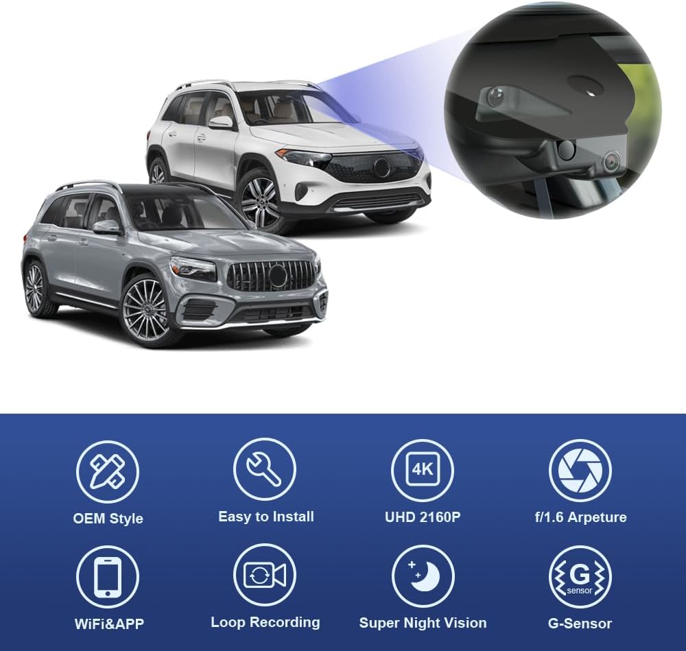 4K Dash Cam for Mercedes-Benz GLB-Class 2024-2026 & EQB, OEM Style Factory Fit, 2160P UHD Video, Easy to Use