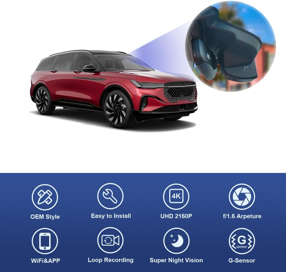 Lincoln Nautilus Dash Cam (2024-2026), Factory OEM Style, 2160P UHD Video, Built-in WiFi & APP
