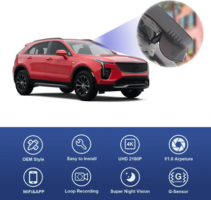 Integrated OEM Look Dash Cam Compatible with Cadillac XT4 (2024-2026) - Front 4K + Rear 1080P