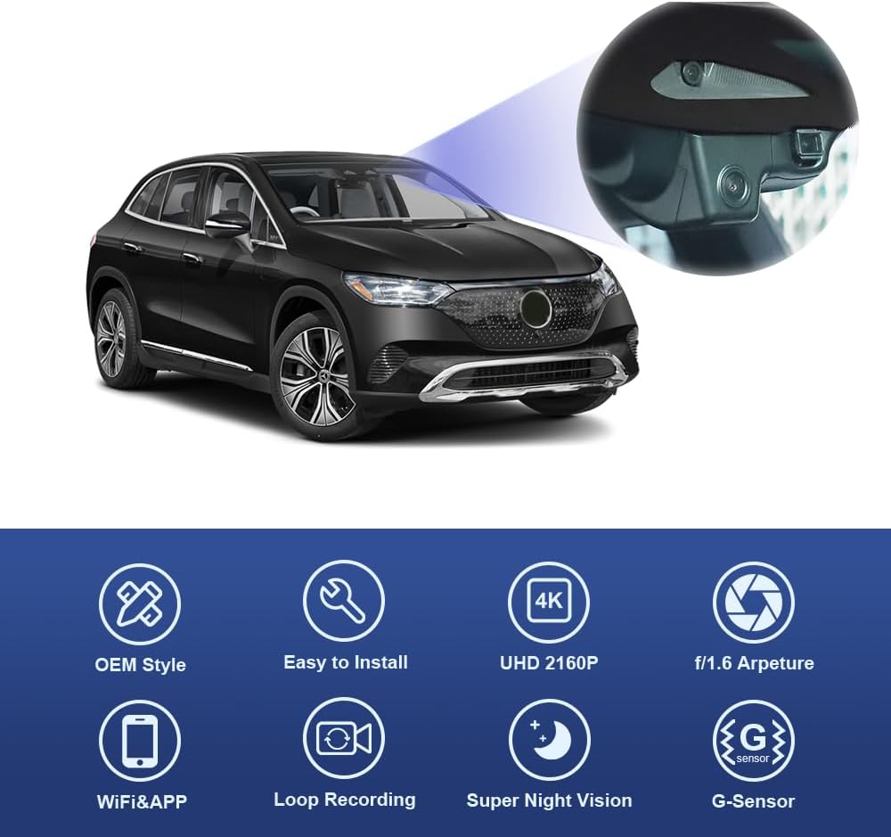 Mercedes-Benz EQE SUV Dash Cam (2023-2025), OEM Style 4K Dash Cam Front 2160P, Rear 1080P