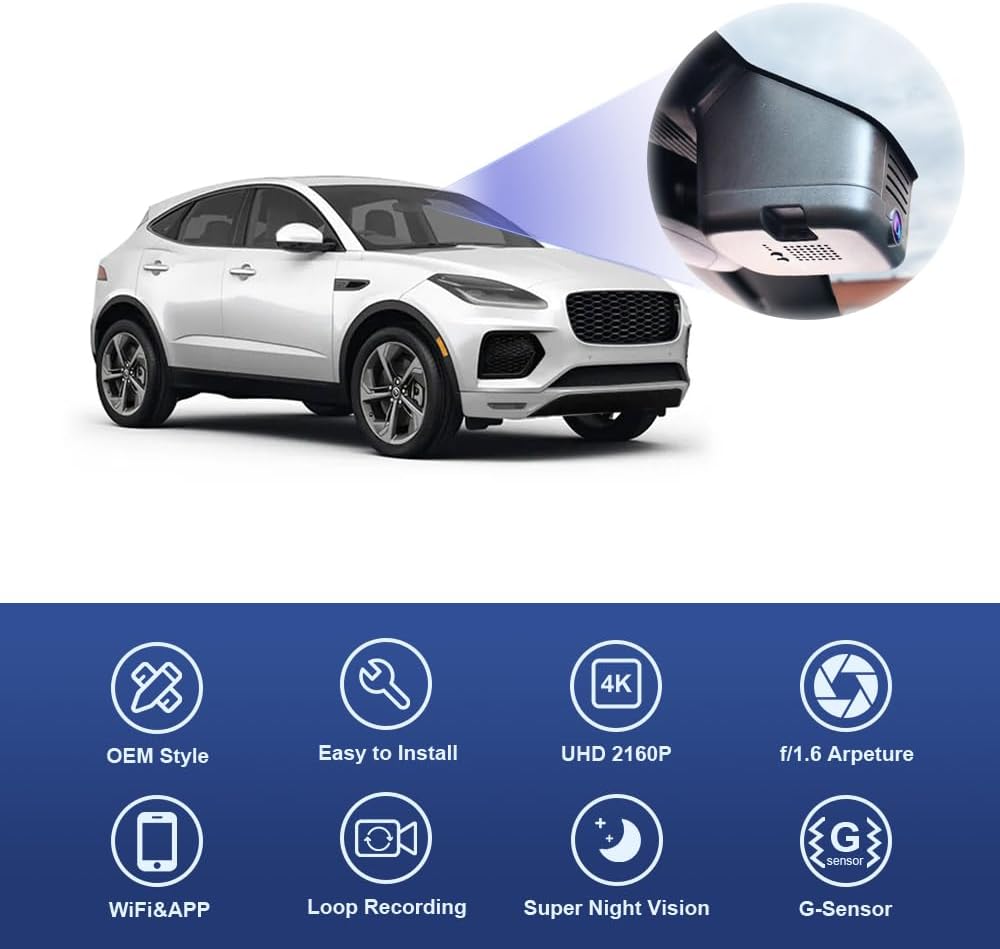 Jaguar E-Pace Dash Cam (2024-2025), Custom Fit OEM Look, 4K HD Video, with 64GB/128GB Card