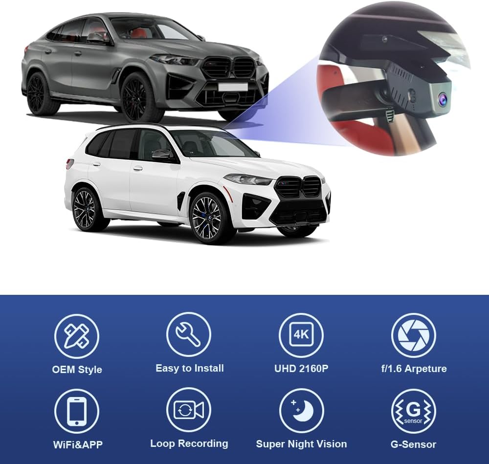 BMW X5 Dash Cam (2024-2026), OEM Look, Front 4K+Rear 1080P Dash Cam Adapts for BMW X5 X5 M Hybrid & X6 X6 M