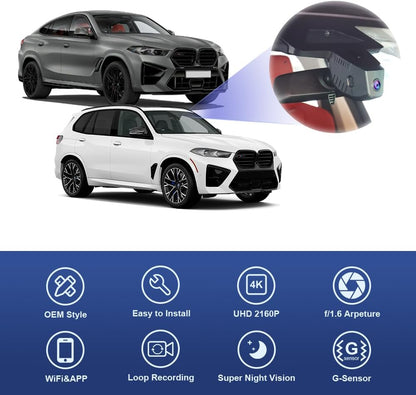 BMW X5 Dash Cam (2024-2026), OEM Look, Front 4K+Rear 1080P Dash Cam Adapts for BMW X5 X5 M Hybrid & X6 X6 M
