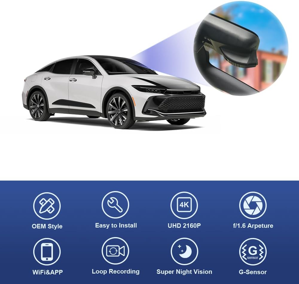 Toyota Crown Dash Cam (2023-2025), OEM Factory Look, UHD 2160P Video, Built-in WiFi & APP, Loop Recording