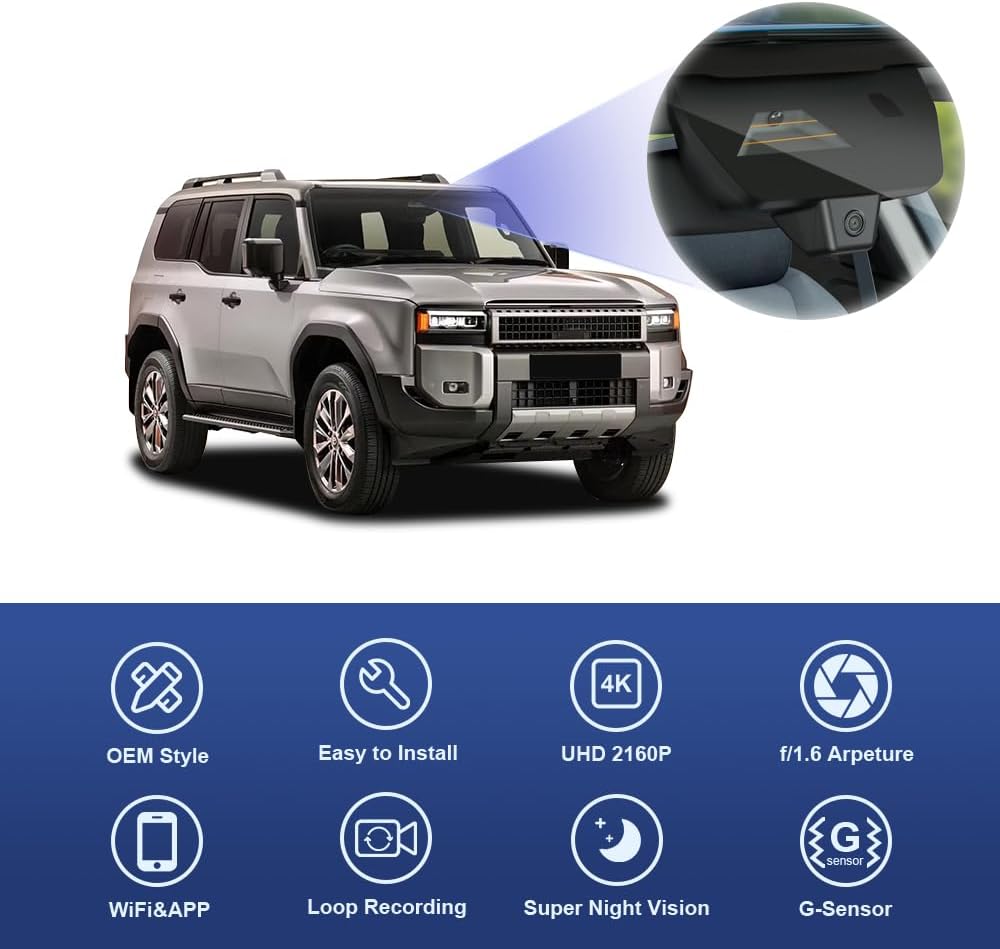 Integrated OEM Look Dash Cam Compatible with Toyota Land Cruiser (2024-2026) - Front 4K + Rear 1080P