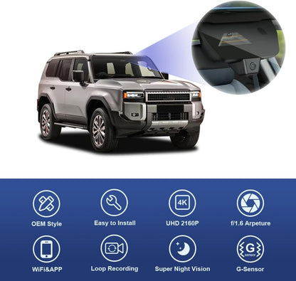 Integrated OEM Look Dash Cam Compatible with Toyota Land Cruiser (2024-2026) - Front 4K + Rear 1080P