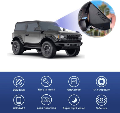 OEM Style Dash Cam Compatible with Ford Bronco (2021-2024) - Front 4K + Rear 1080P