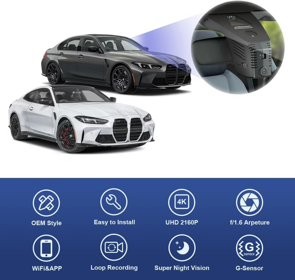 BMW M3 M4 Dash Cam (2025-2026), Custom Fit OEM Style, UHD 2160P Video, WiFi & APP Connect, Easy to Install
