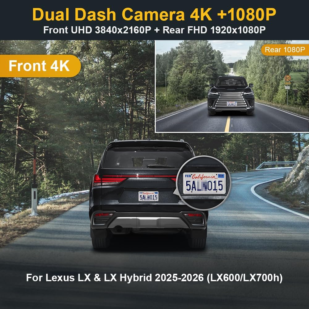 Integrated OEM Look Dash Cam Compatible with Lexus LX (2025-2026) - Front 4K + Rear 1080P