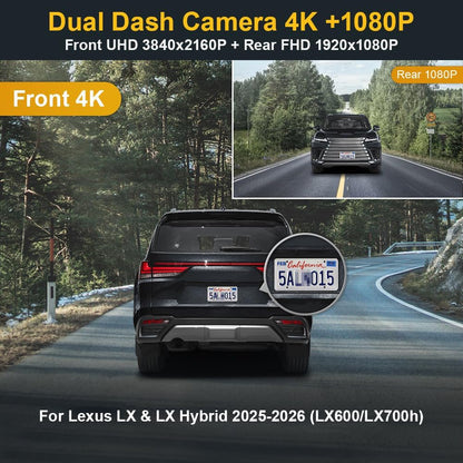 Integrated OEM Look Dash Cam Compatible with Lexus LX (2025-2026) - Front 4K + Rear 1080P