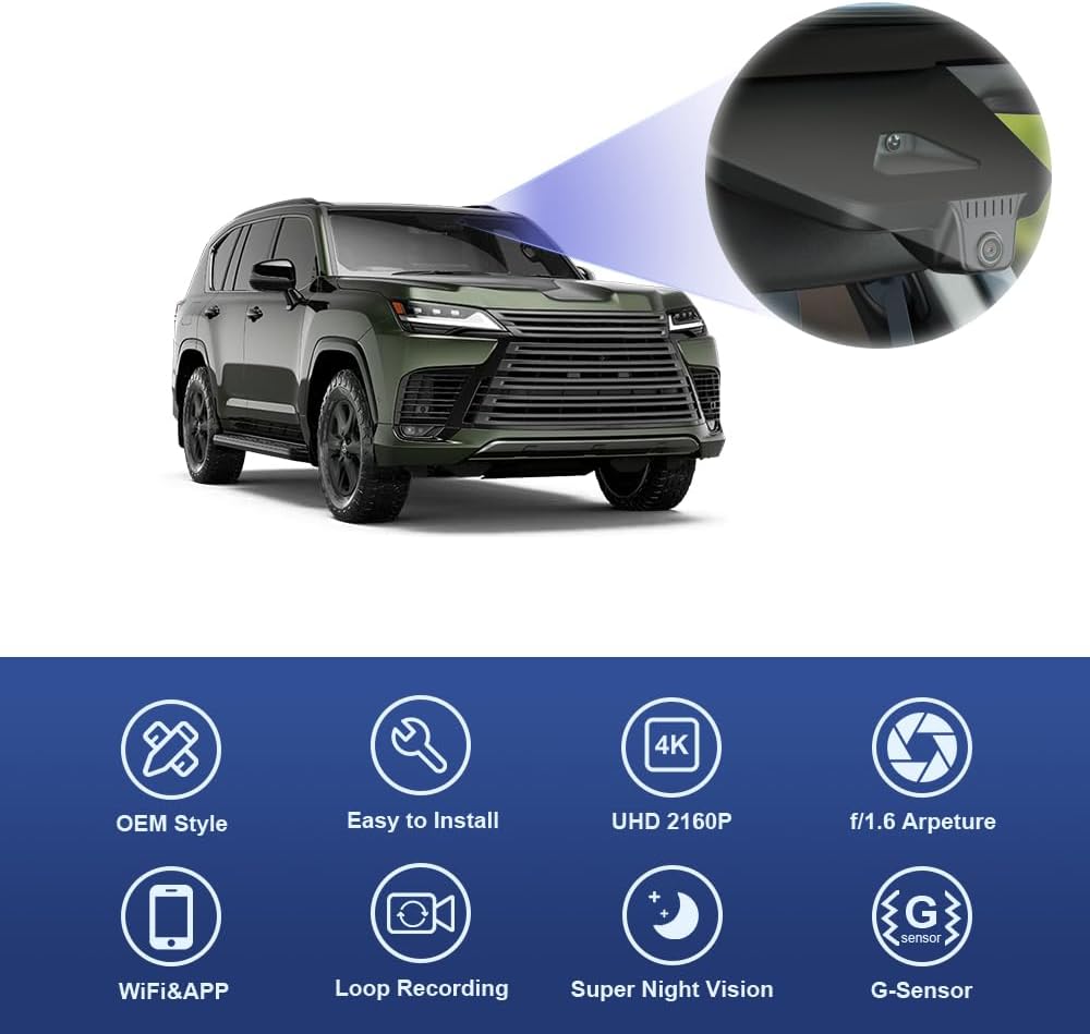 Integrated OEM Look Dash Cam Compatible with Lexus LX (2025-2026) - Front 4K + Rear 1080P