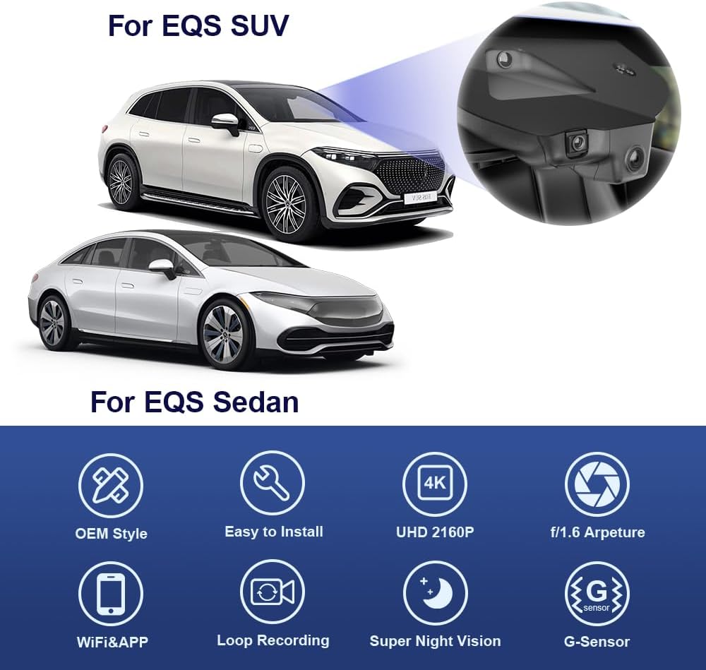 Mercedes-Benz EQS Dash Cam (2022-2024), Factory OEM Look, 2160P UHD Video, WiFi Connect & APP