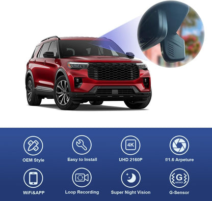 Integrated OEM Look Dash Cam Compatible with Ford Explorer (2024-2026) - Front 4K + Rear 1080P