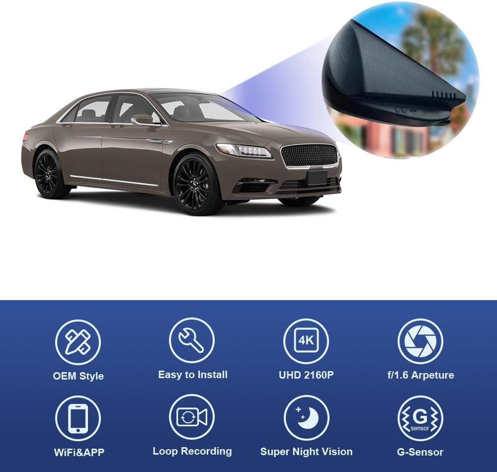 OEM Factory Look Dash Cam for Lincoln Continental (2017–2020) - Front 4K + Rear 1080P