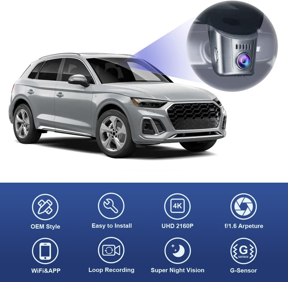 Audi Dash Cam 2019-2026 (Model A), OEM Look, UHD 2160P Video, Built-in WiFi & APP, G-Sensor