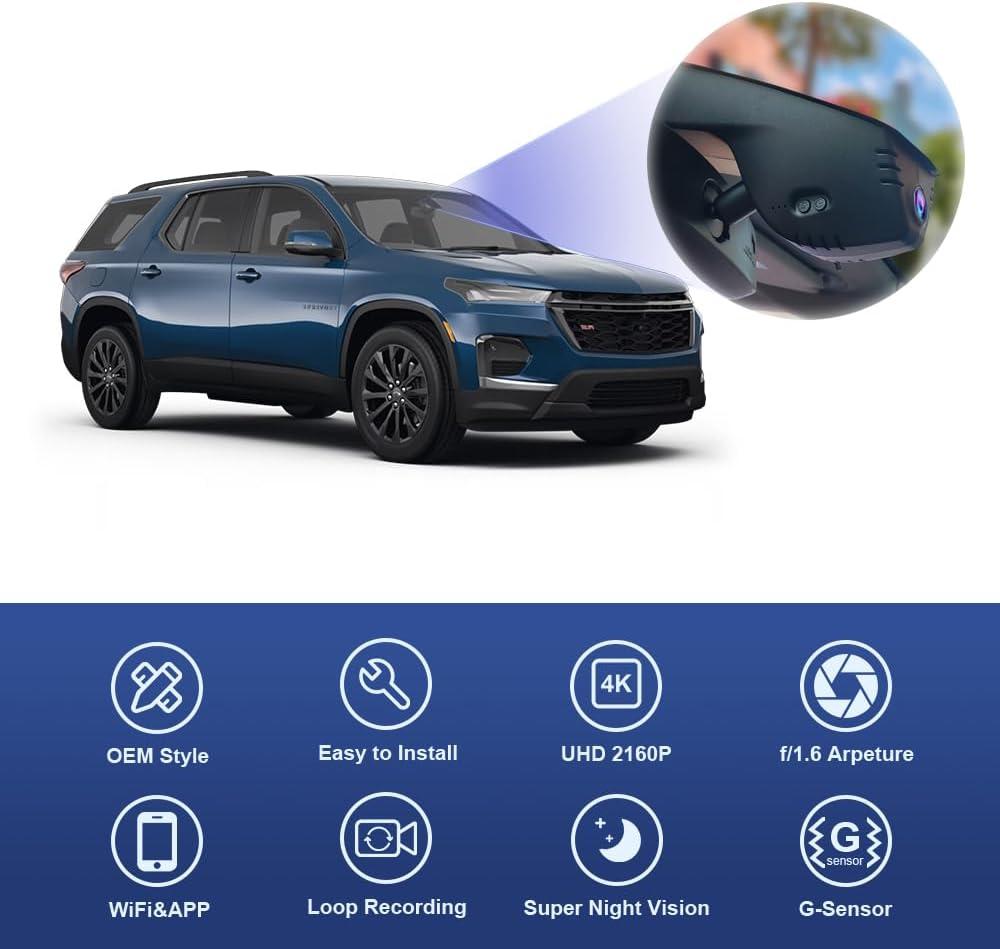 OEM Factory Look Dash Cam for Chevrolet Traverse (2019-2023) - Front 4K + Rear 1080P