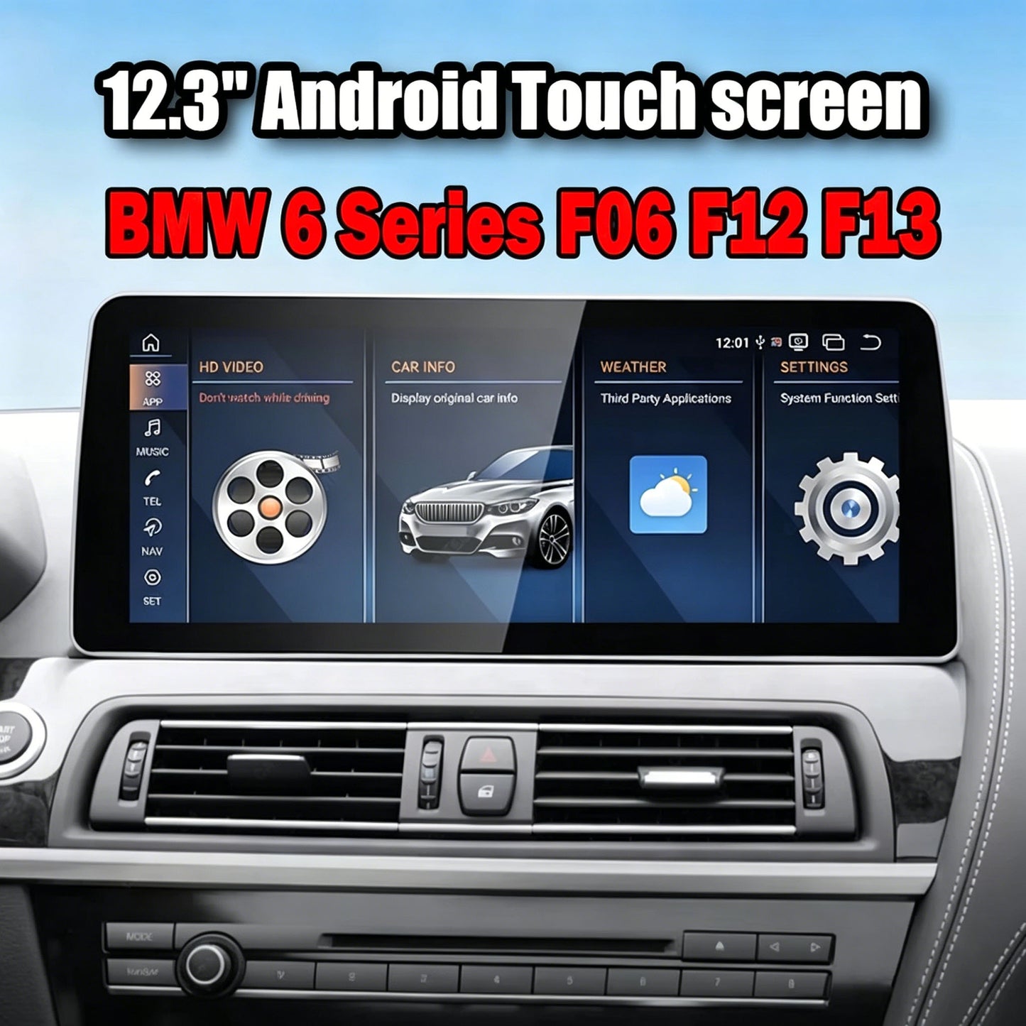 2011–2018 BMW 6 Series 12.3" Digital Cockpit Android Car Multimedia IPS Touchscreen, OEM Style