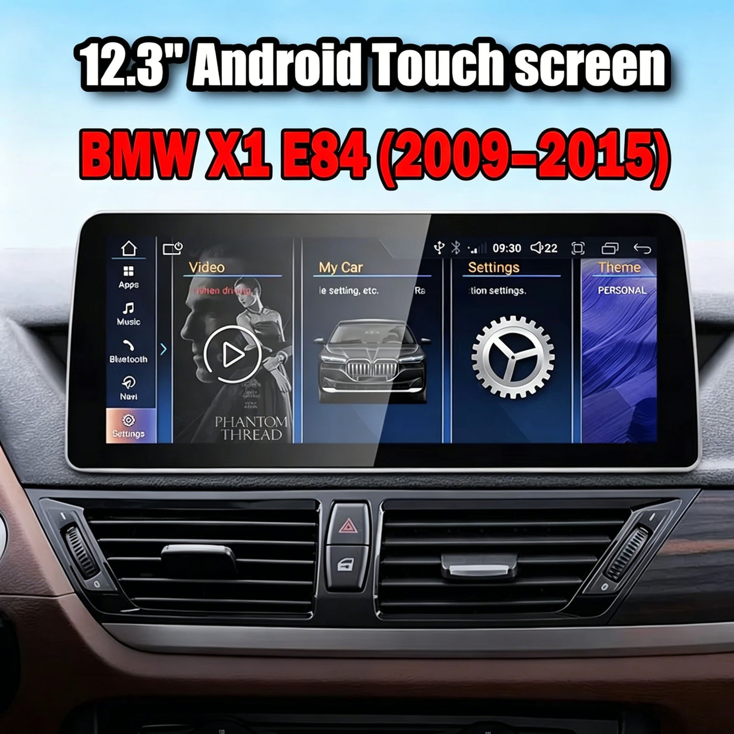 2009–2015 BMW X1 12.3" Digital Cockpit Android Car Multimedia IPS Touchscreen, OEM Style