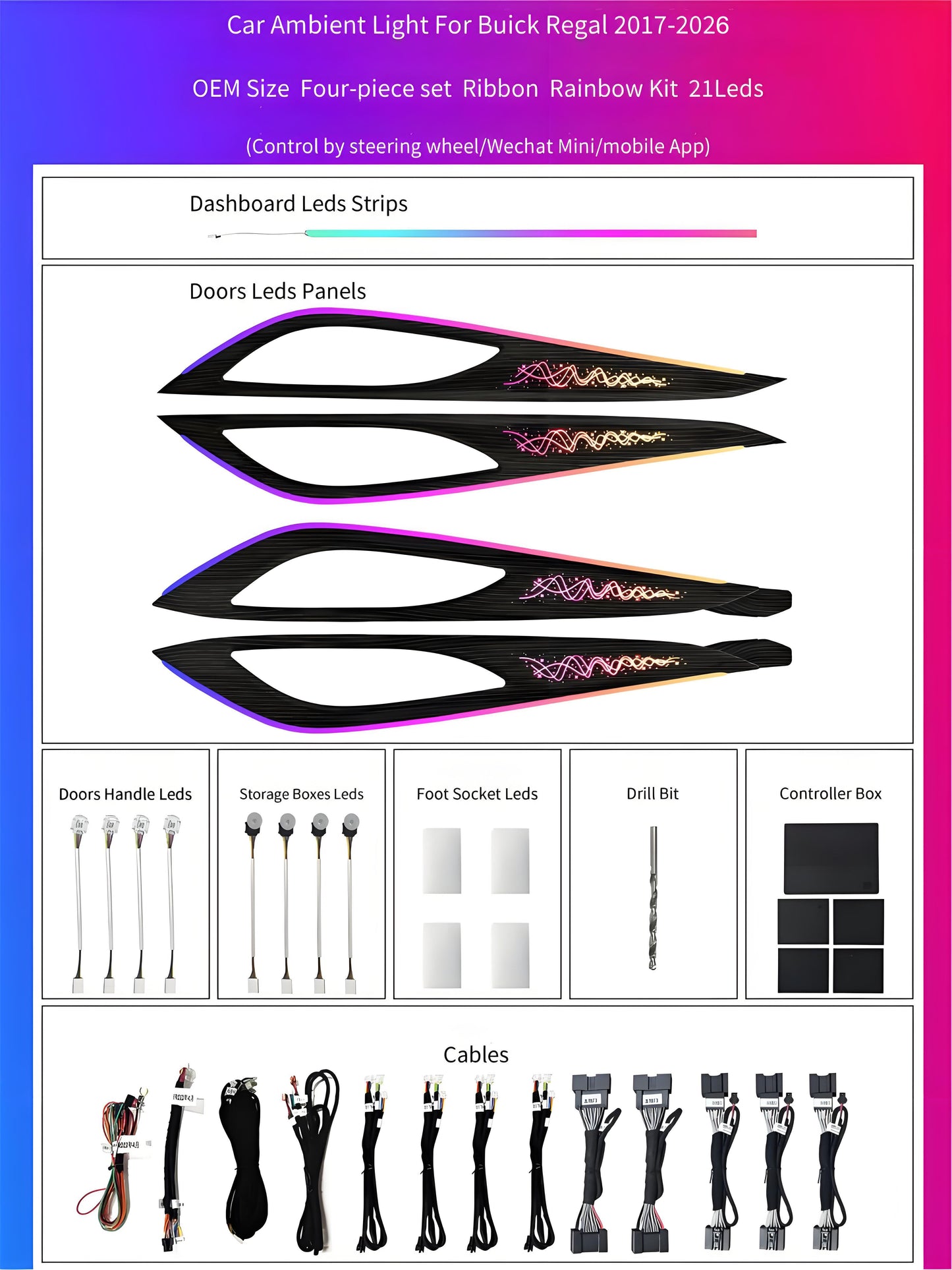 Buick Regal 2017-2026 Symphony Car Interior Ambient Lighting 64 Color Trim Decoration Accessories, OEM Factory Look Interior Car Ambient Lights