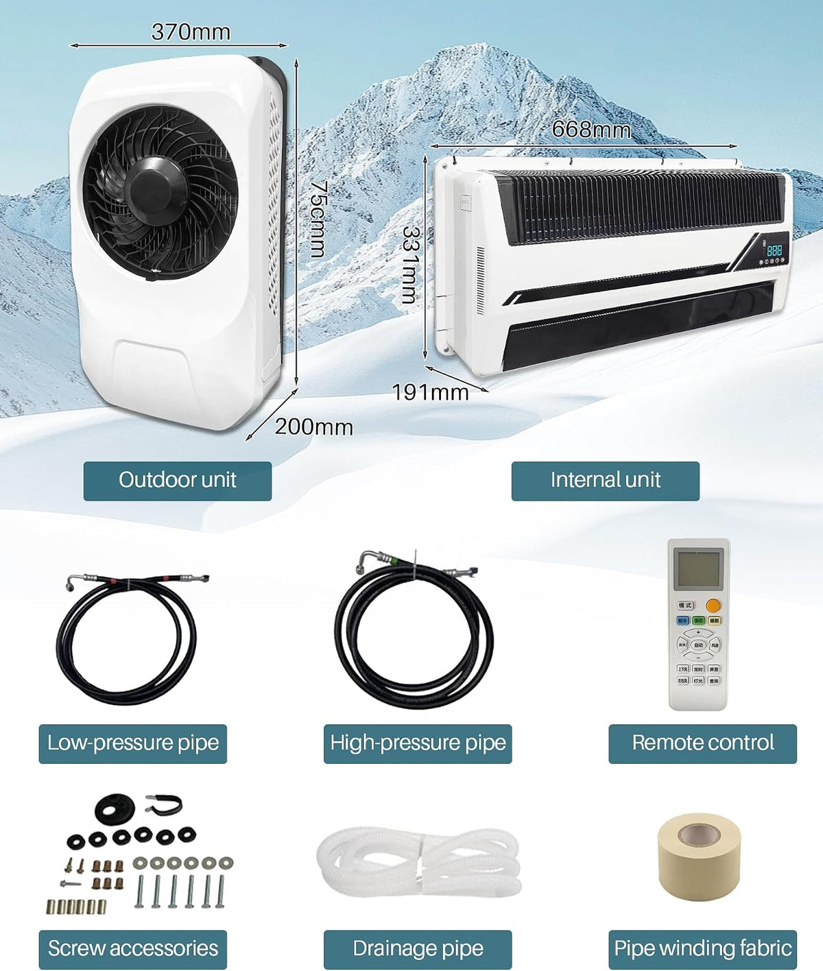 12V Truck Air Conditioner 10000BTU, Air Conditioner for RVs, Trucks & Off-Grid Vehicles