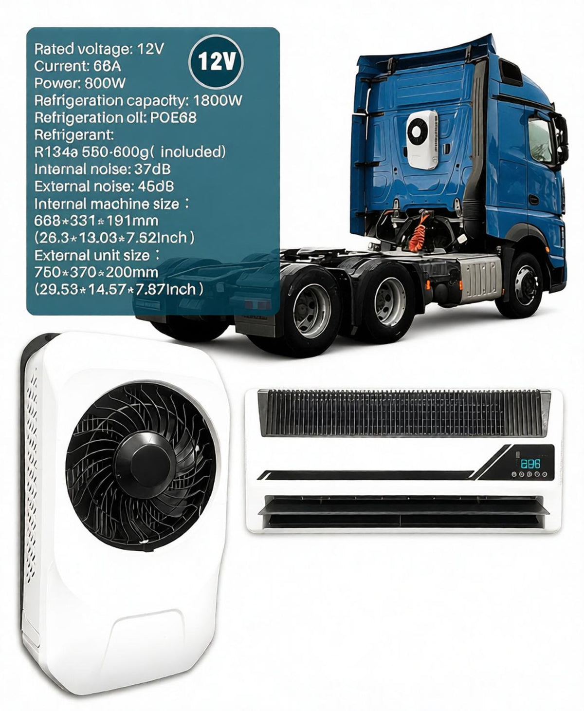 12V Truck Air Conditioner 10000BTU, Air Conditioner for RVs, Trucks & Off-Grid Vehicles