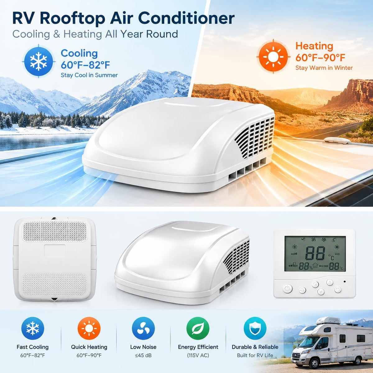 15000 BTU 115V RV Air Conditioner with Heat Pump,All-in-One DC Air Conditioner