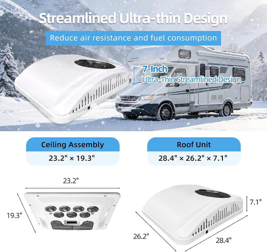 10000BTU 12V DC Rooftop Parking Air Conditioner with Heating for RVs, Trucks, Vans, Campers