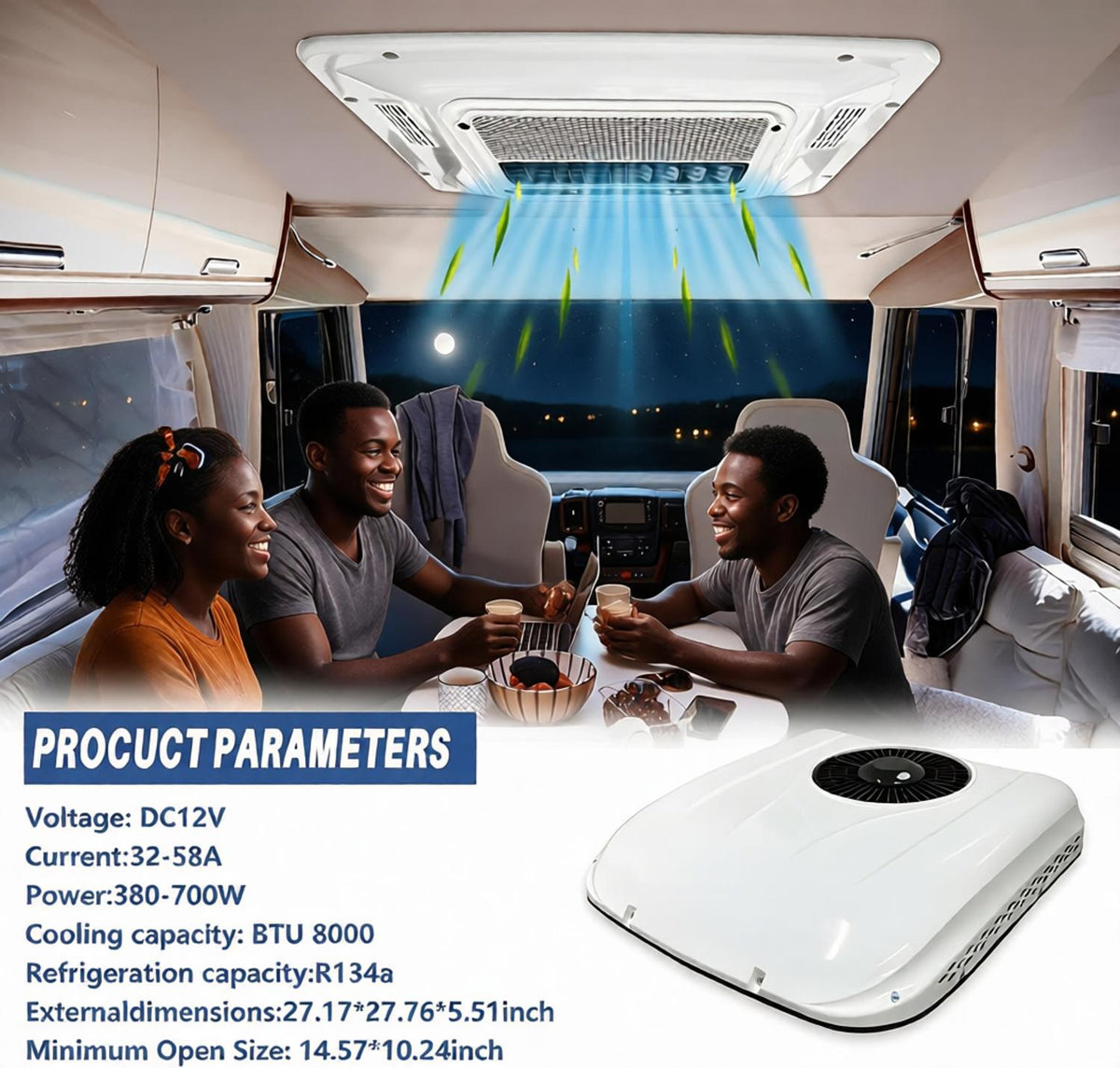 12v RV Rooftop DC air conditioner 8000BTU,for Motorhome Camper Van Truck