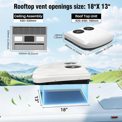 12V Air Conditioner, 12000 BTU Rooftop AC for Semi Truck Bus RV Van Camper