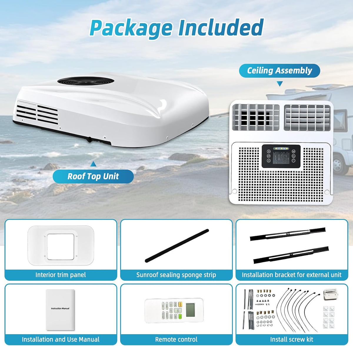 12V Air Conditioner, 10000 BTU Rooftop Heating and Cooling Parking Air Conditioner