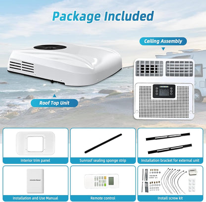 12V Air Conditioner, 10000 BTU Rooftop Heating and Cooling Parking Air Conditioner