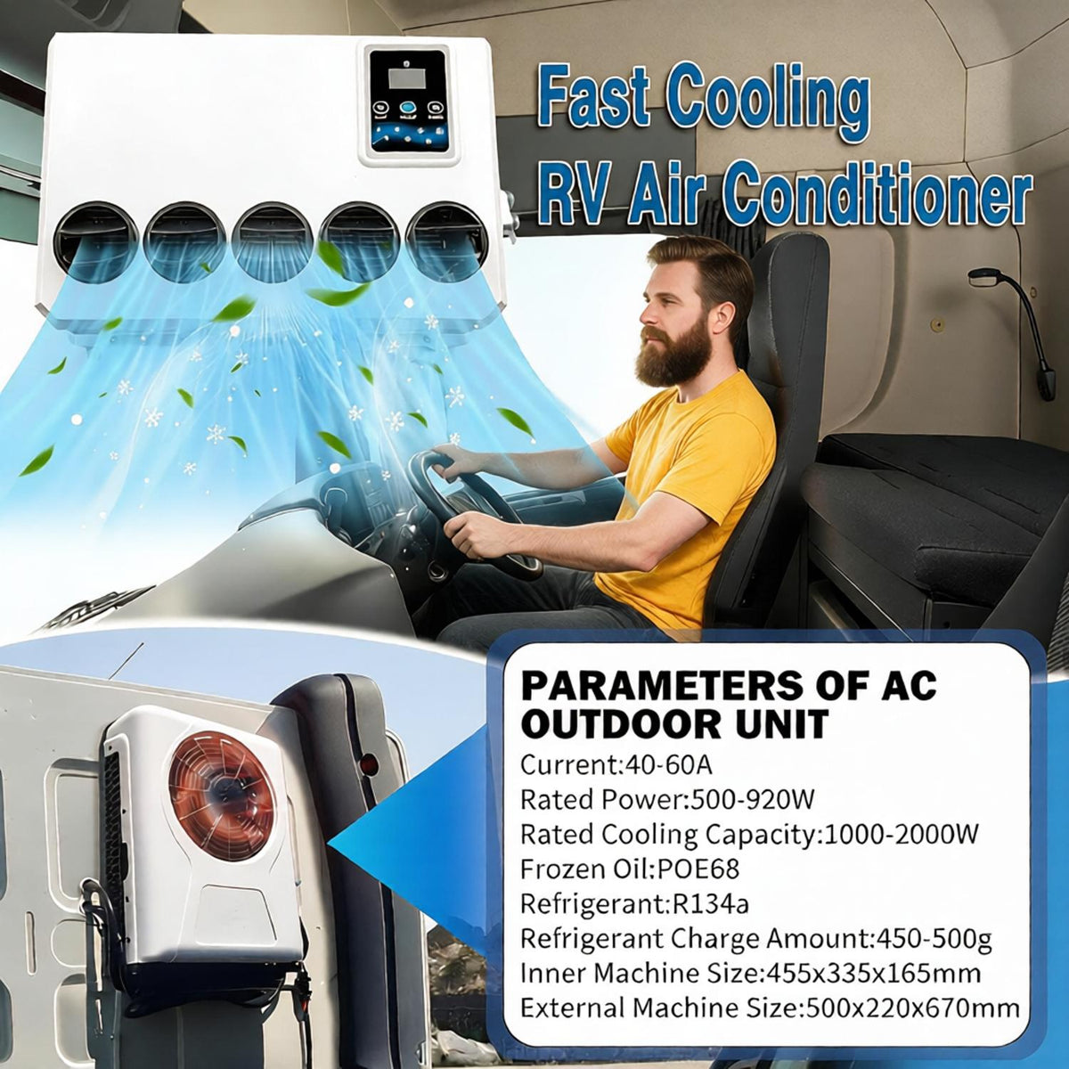 12V 12000 BTU Truck Cab RV Air Conditioner