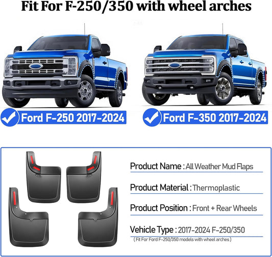 Mud Flaps Splash Guards for Ford F-250 F-350/2017-2026, Mudflaps Mud Guard for Trucks 4PCS Set Black OEM Fender Flares