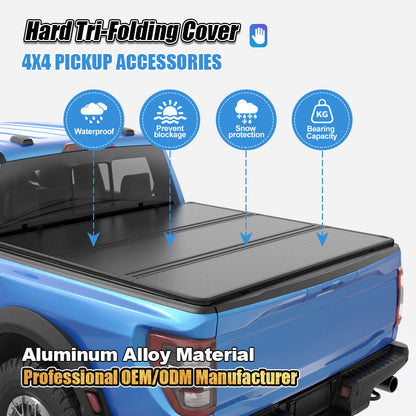 Hard Tri-Fold Flip-Up Bed Cover for Ram 1500 with Toolbox
