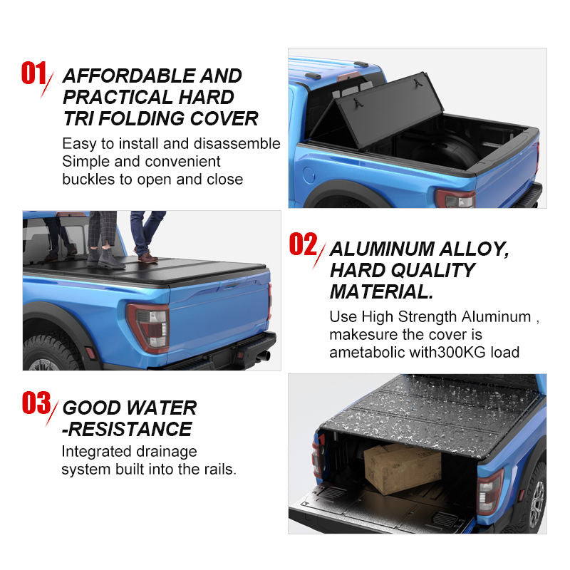Hard Tri-Fold Flip-Up Bed Cover for Ram 1500 with Toolbox