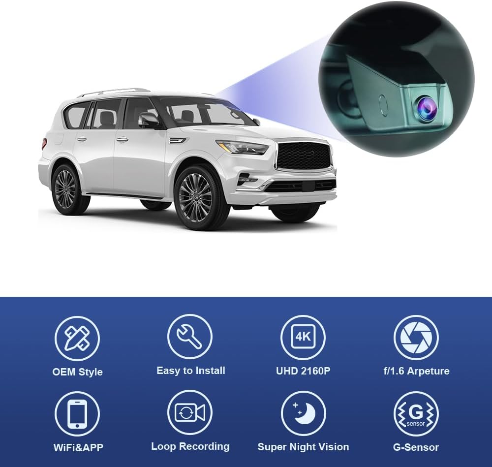 OEM Style Dash Cam Compatible with Infiniti QX80 (2021-2023) - Front 4K + Rear 1080P