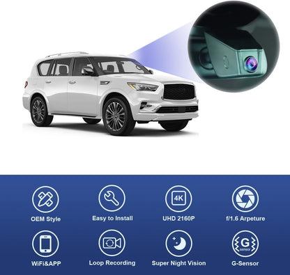 OEM Style Dash Cam Compatible with Infiniti QX80 (2021-2023) - Front 4K + Rear 1080P