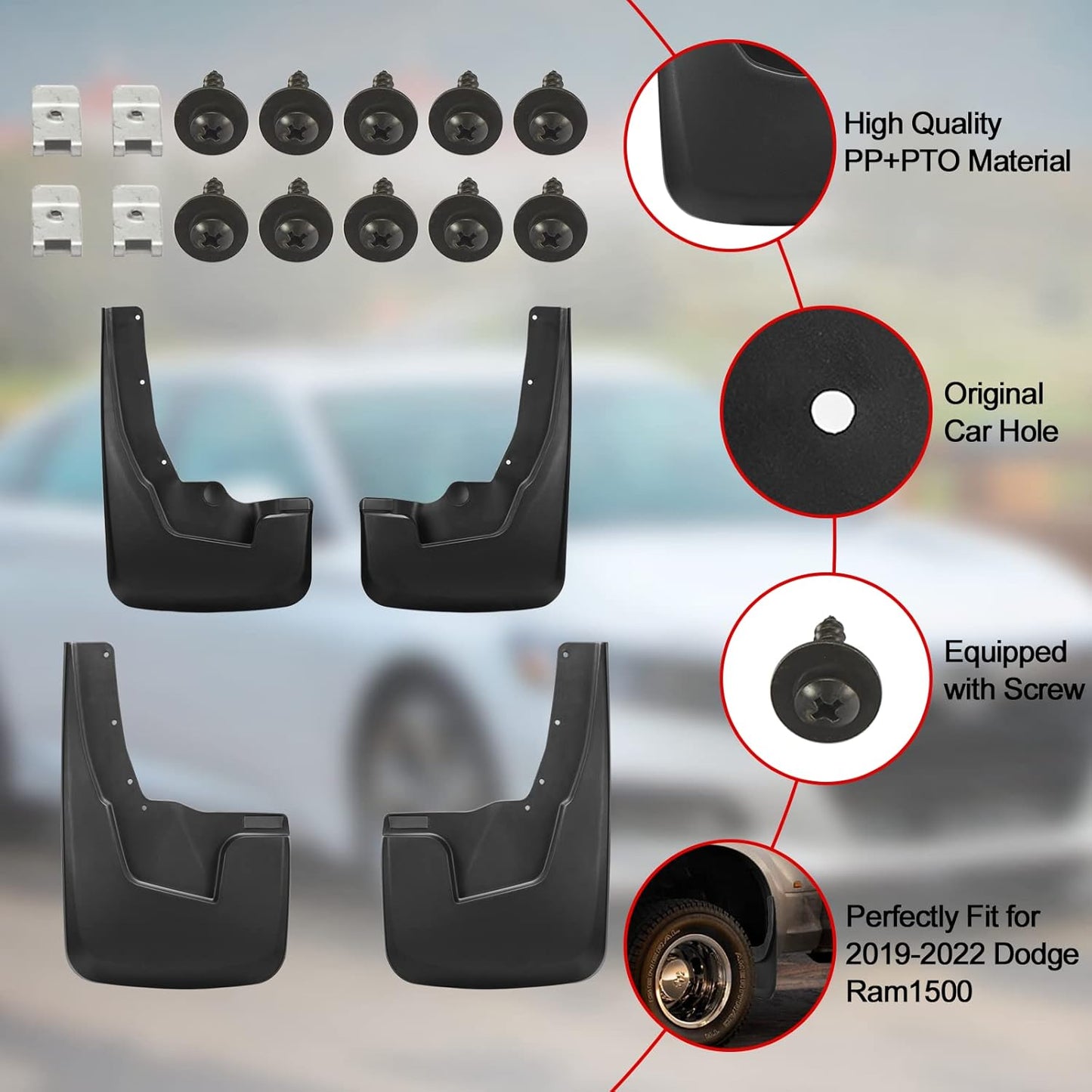 Dodge Ram 1500 Mud Flaps (2019-2026), OEM Style Car Mudguard Fender Splash Guards