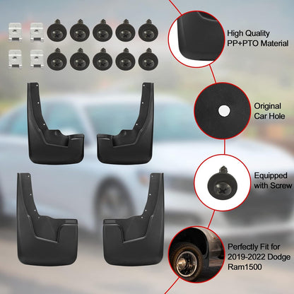Dodge Ram 1500 Mud Flaps (2019-2026), OEM Style Car Mudguard Fender Splash Guards