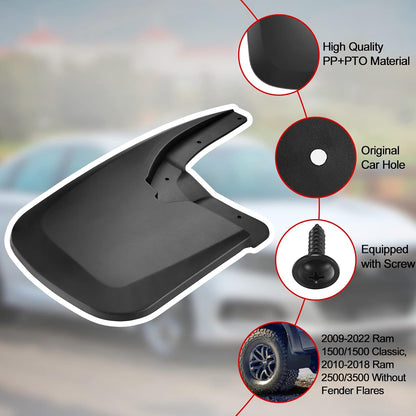 Mud Flaps for Dodge Ram 1500 (2009-2022)Without OEM Fender Flares, OEM Style Car Mudguard Fender Splash Guards