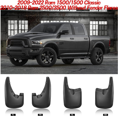 Mud Flaps for Dodge Ram 1500 (2009-2022)Without OEM Fender Flares, OEM Style Car Mudguard Fender Splash Guards