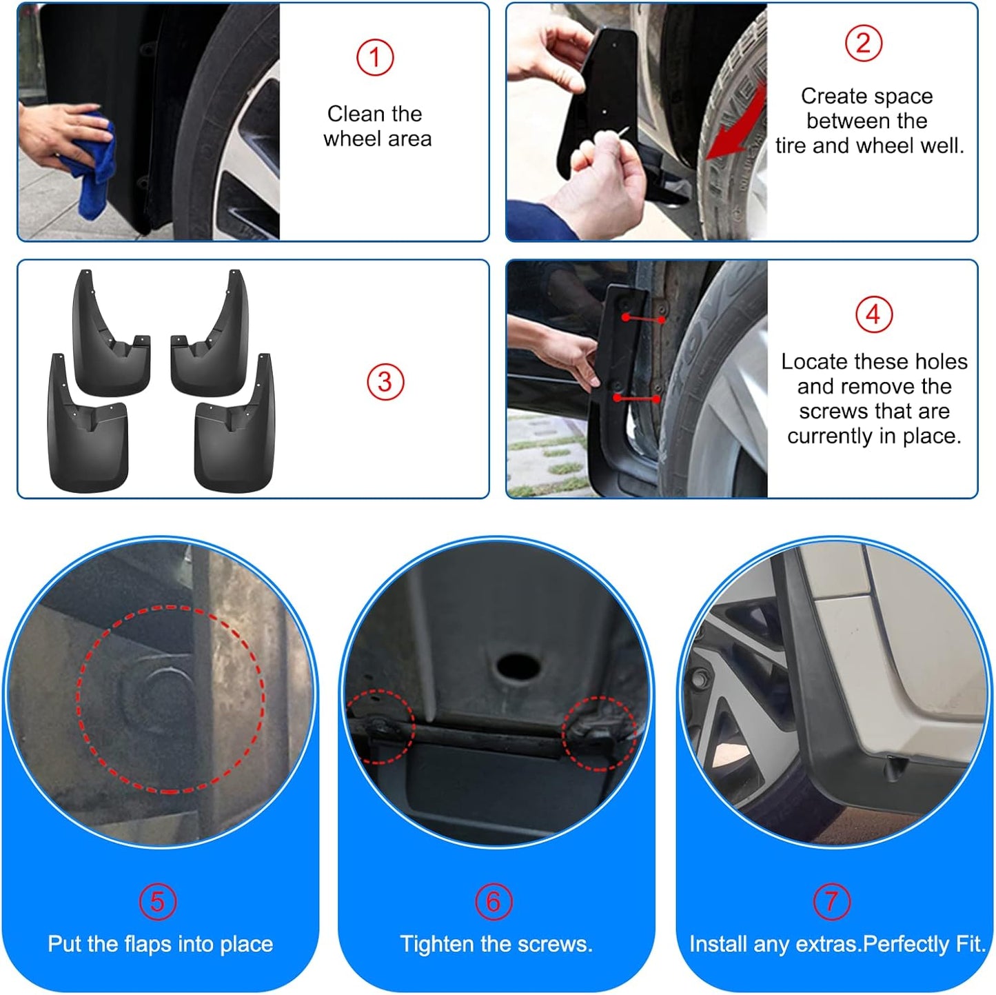Mud Flaps for Dodge Ram 1500 (2009-2022)Without OEM Fender Flares, OEM Style Car Mudguard Fender Splash Guards