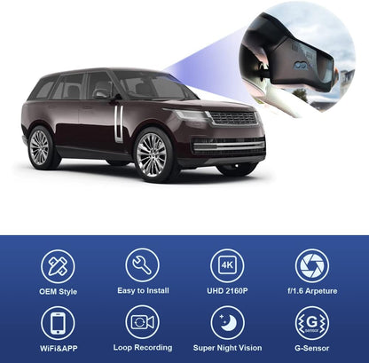 4K Dash Cam for Land Rover Range Rover 2018-2022, Built-in WiFi & APP, Loop Recording G-Sensor, Plug & Play, 64GB Card