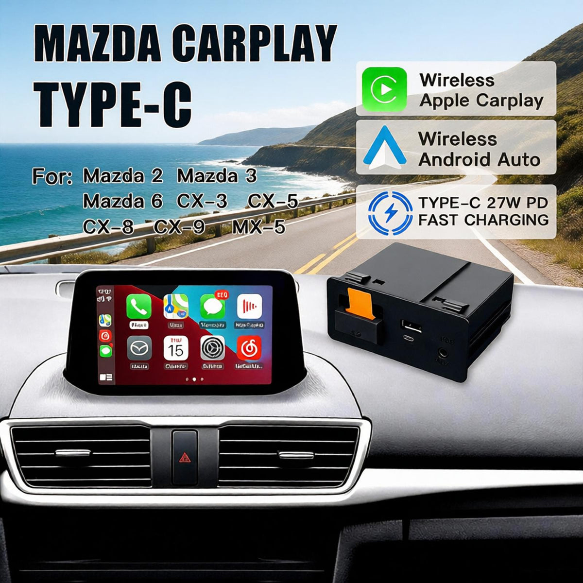 Wireless Carplay Android Auto Retrofit Kit For Mazda CX 3/CX 5/CX 9/MX5