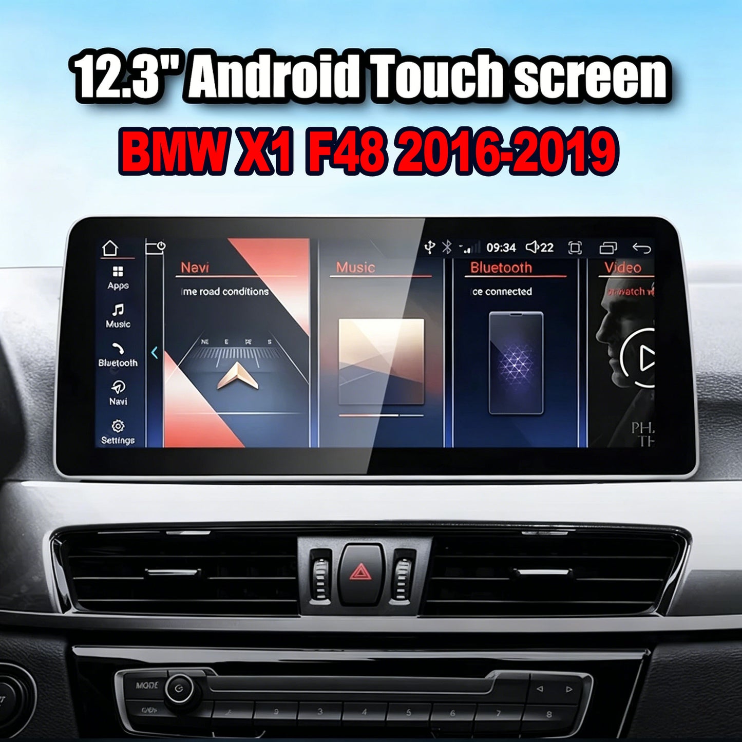 2016–2019 BMW X1 12.3" Digital Cockpit Android Car Multimedia IPS Touchscreen, OEM Style